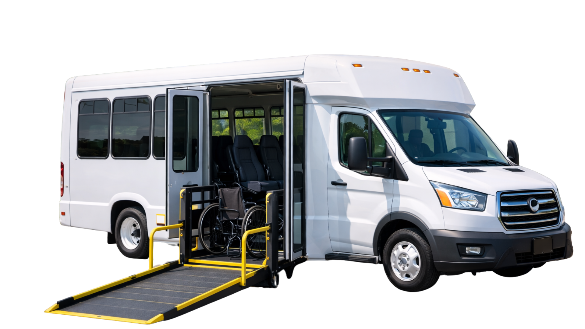 Wheelchair accessible transit bus with deployed lift ramp
